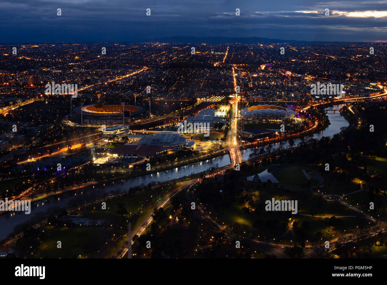 Night time just before sunrise  over Melbourne CBD in Victoria, Australia Stock Photo