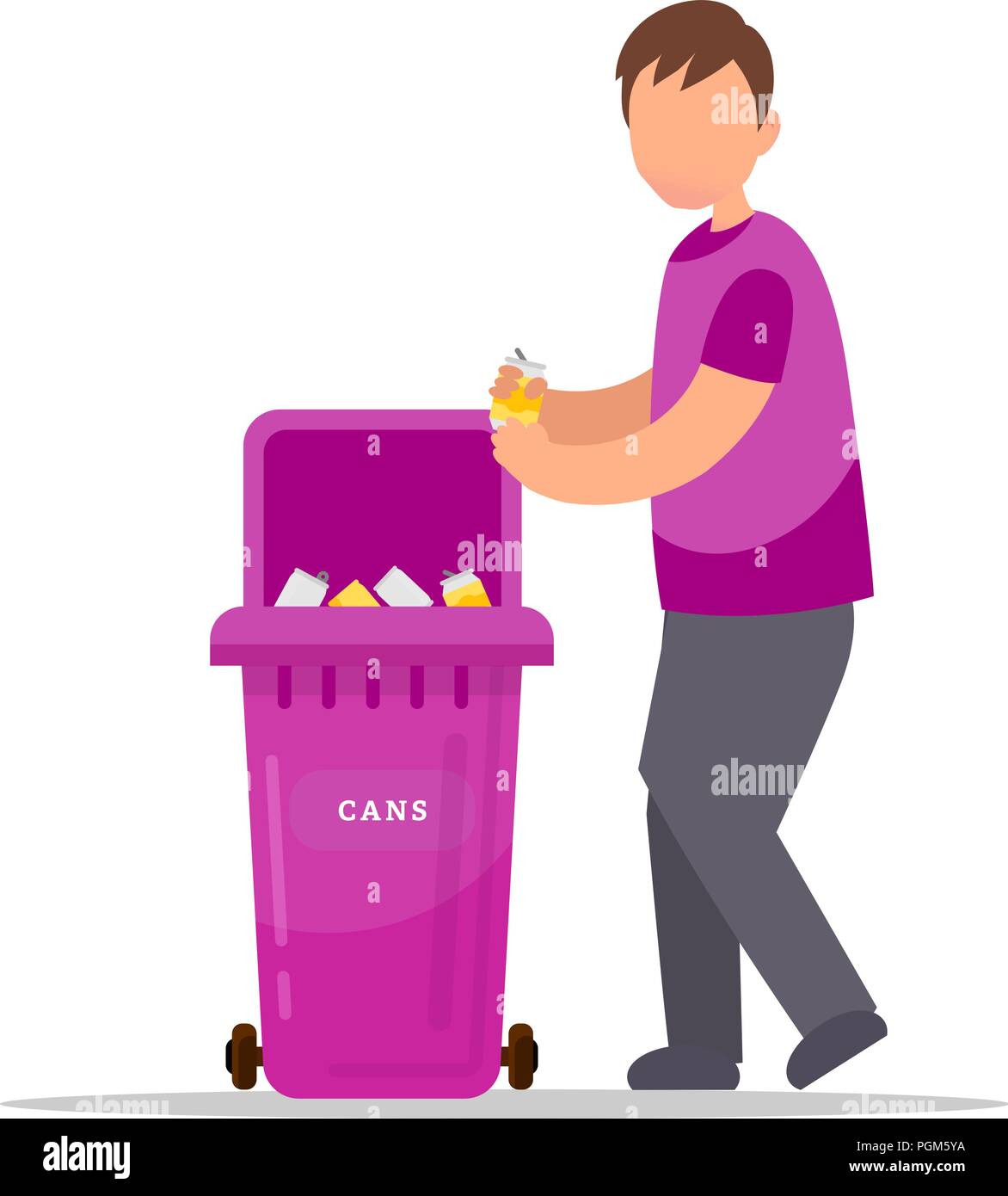 Trash sorting. Protect the environment. Man throws a garbage in the trash. Vector illustration. Stock Vector