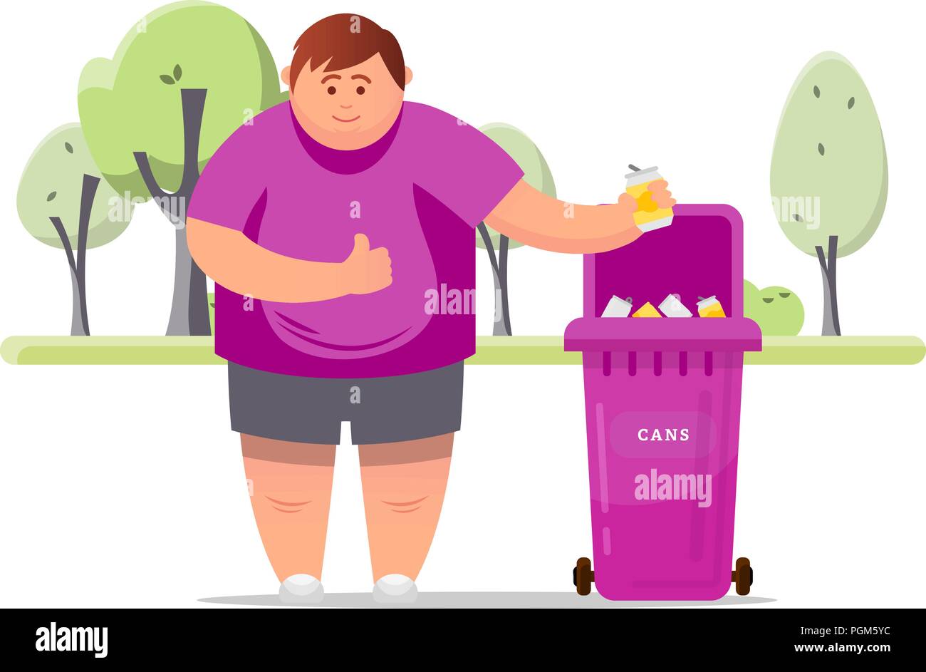 Trash sorting. Protect the environment. Man throws a garbage in the trash. Vector illustration. Stock Vector