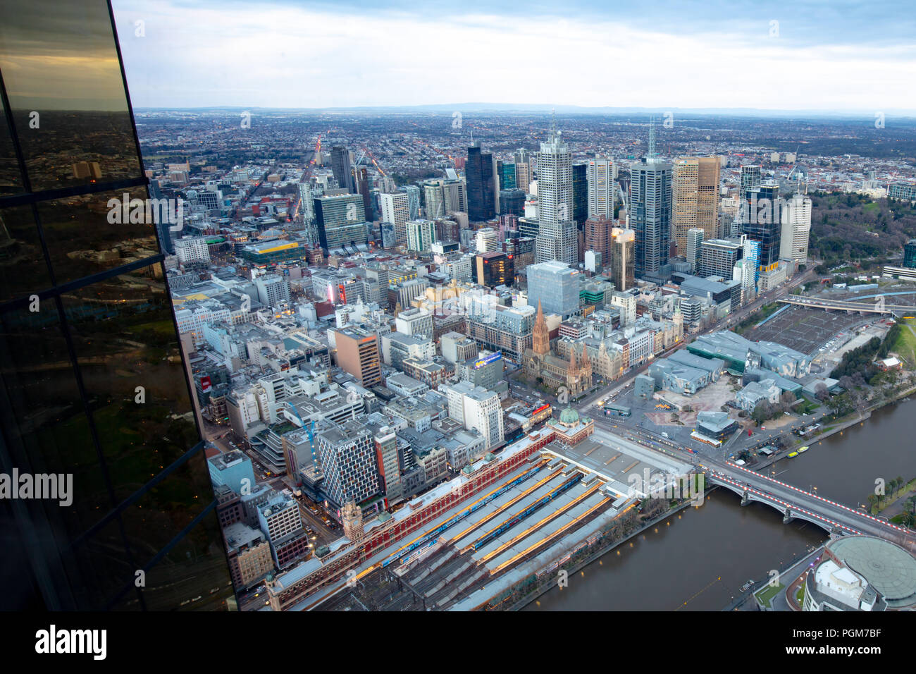 Closeup of buildings at sunrise  in Melbourne CBD in Victoria, Australia Stock Photo