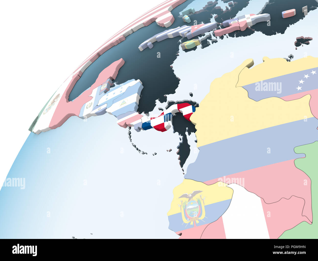 Panama on bright political globe with embedded flag. 3D illustration ...