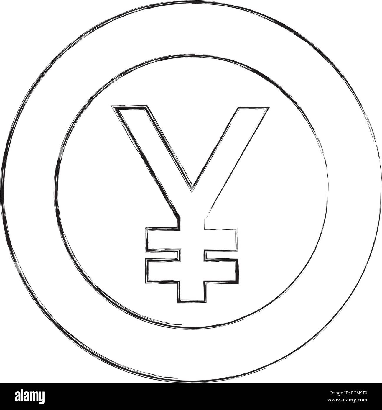 currency yen coin money japanese vector illustration hand drawing Stock