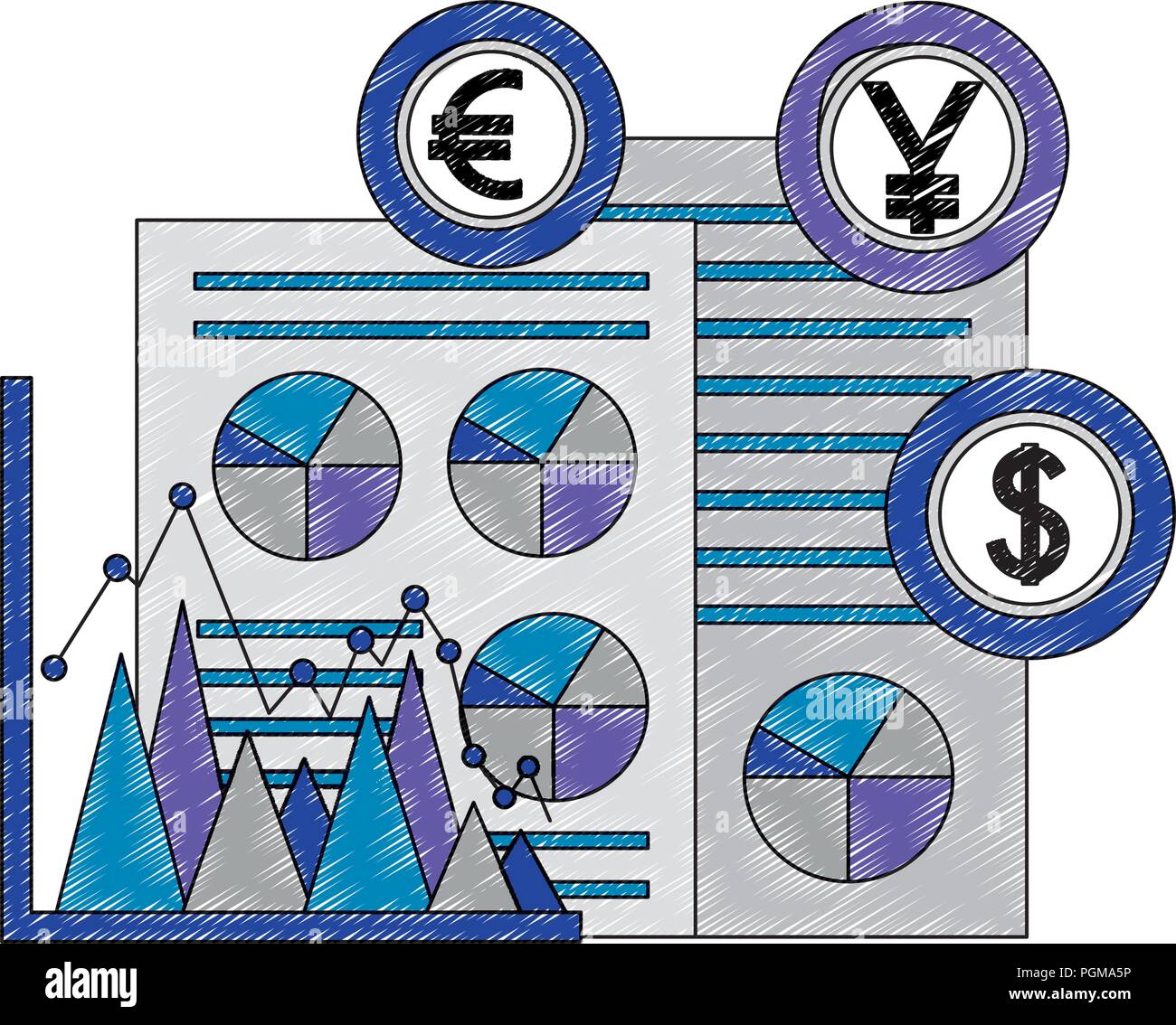 business document yen euro dollar chart foreign exchange vector ...