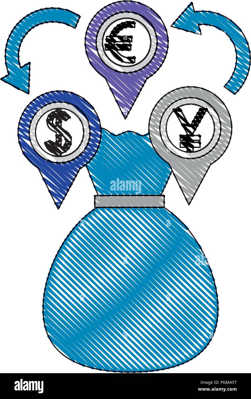 money bag euro dollar yen currency coins foreign exchange vector ...