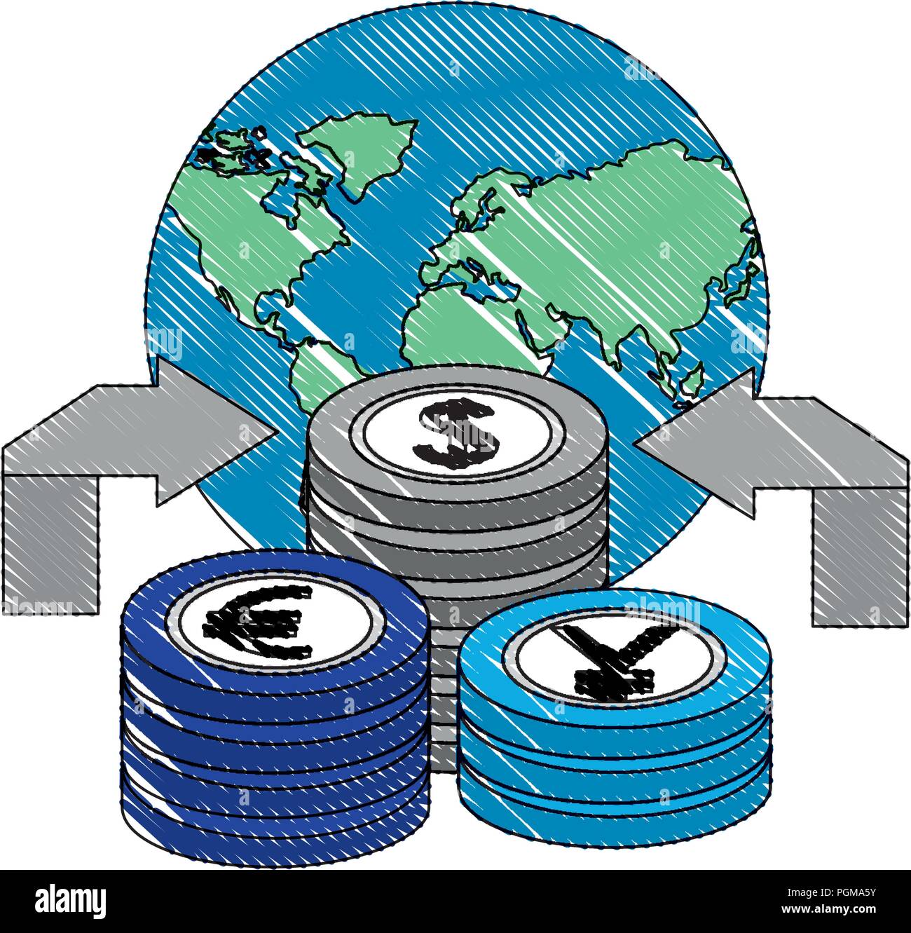 world arrows currency yen euro dollar money foreign exchange vector ...