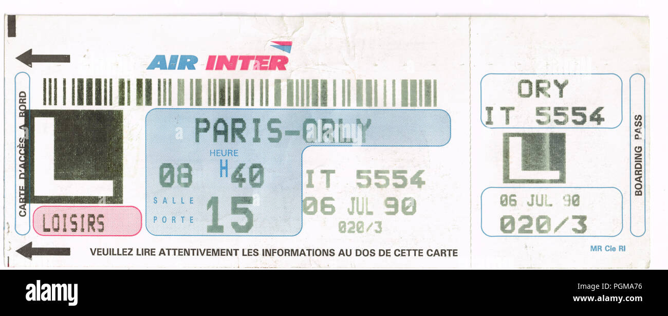 Air Inter boarding pass, Paris-Orly, France Stock Photo - Alamy