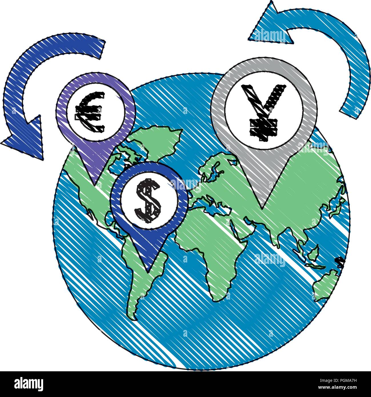 world business money currency coins dollar yen euro foreign vector ...