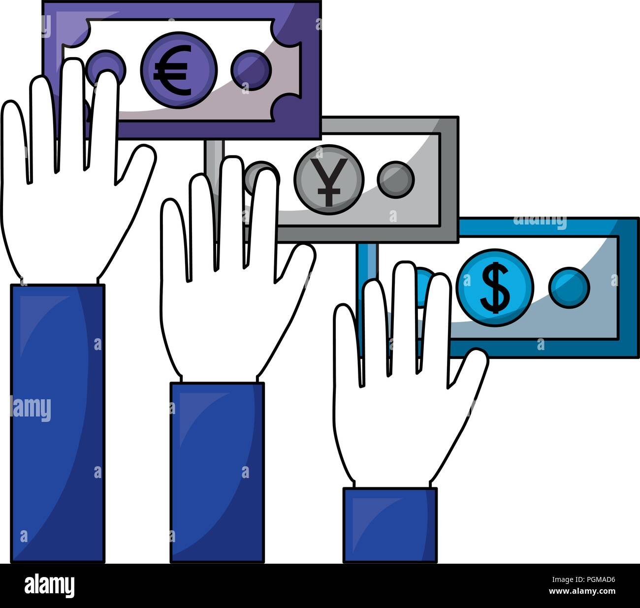 hands holding banknote dollar euro yen currency vector illustration ...