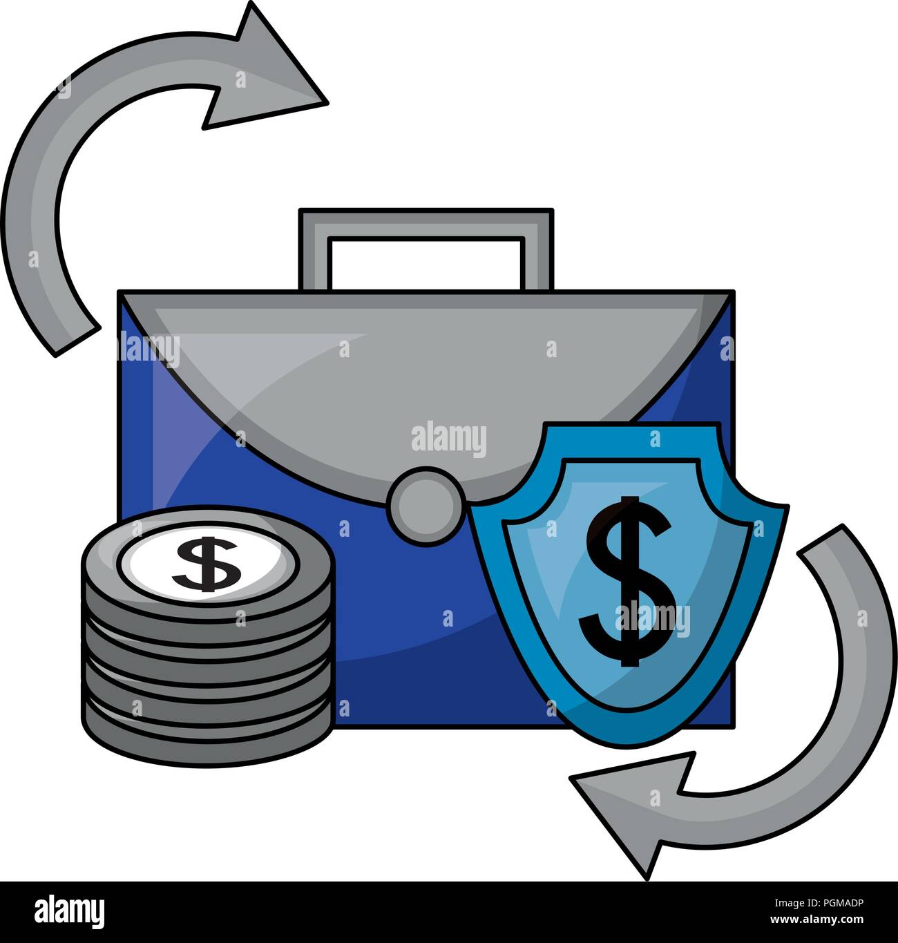 business briefcase shield dollar coins foreign exchange vector ...