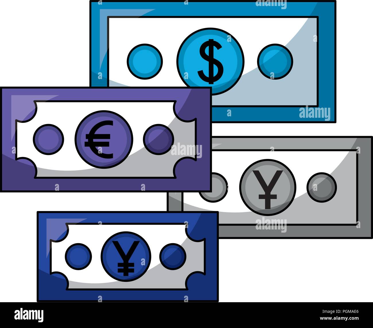 business economy banknote dollar euro yen money vector illustration ...