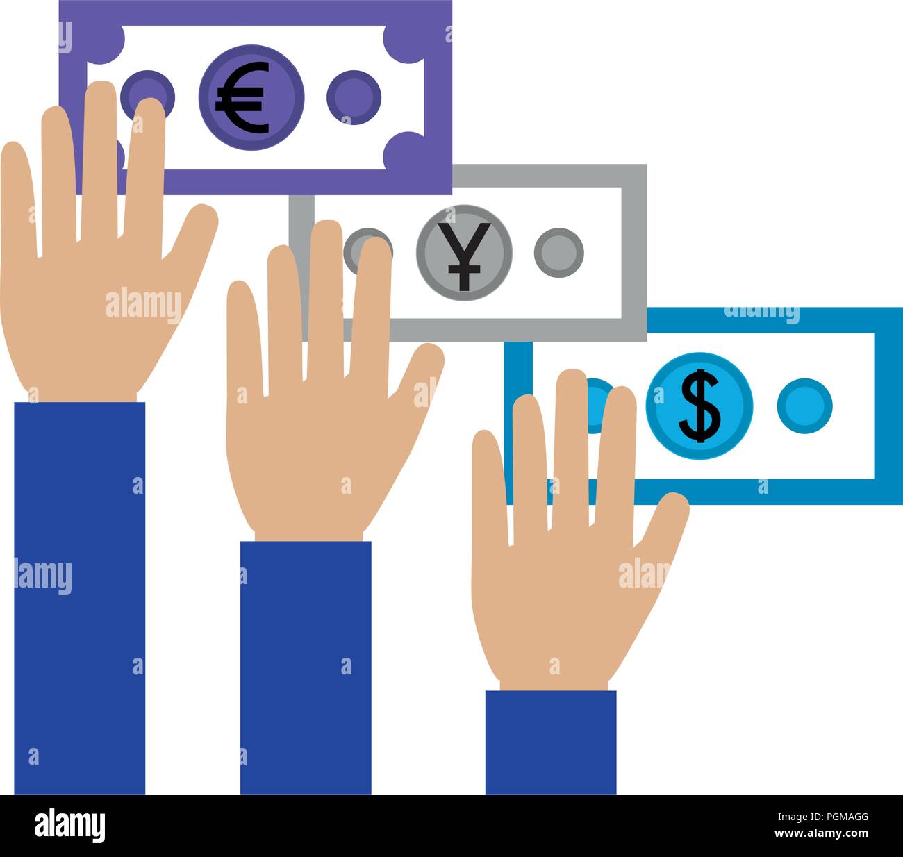 hands holding banknote dollar euro yen currency vector illustration ...