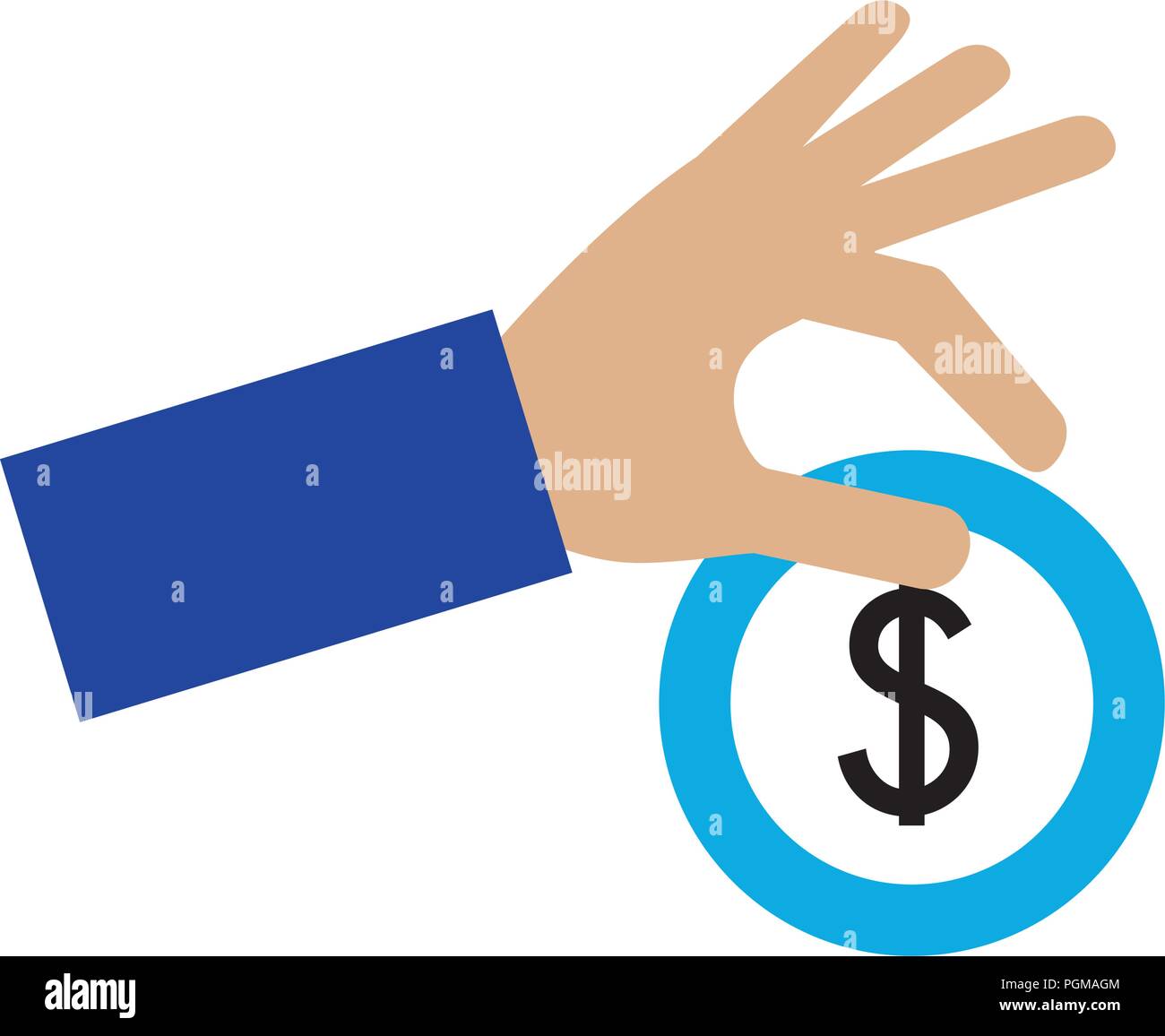 hand holding coin dollar currency money vector illustration Stock ...