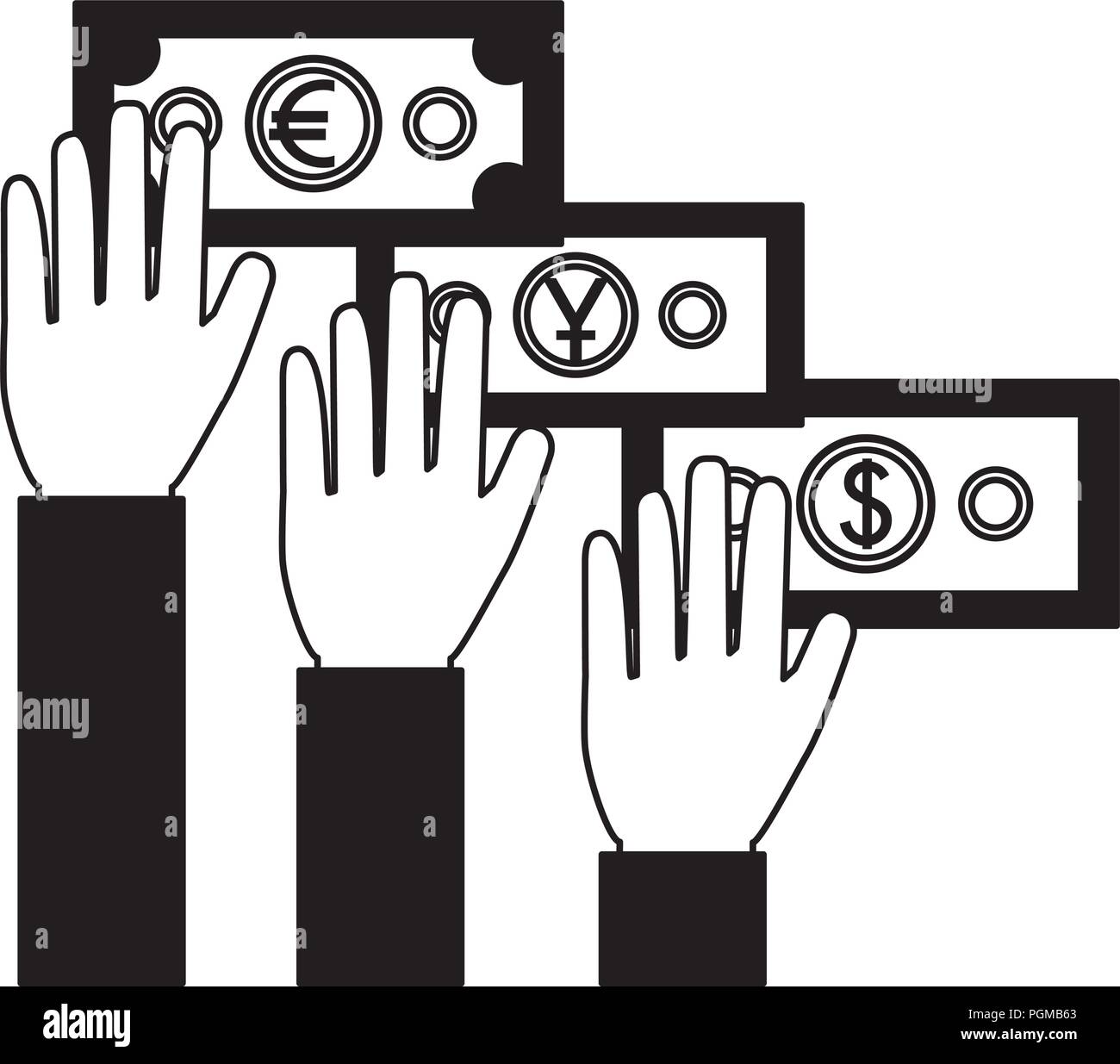 Hands Holding Banknote Dollar Euro Yen Currency Vector Illustration - 