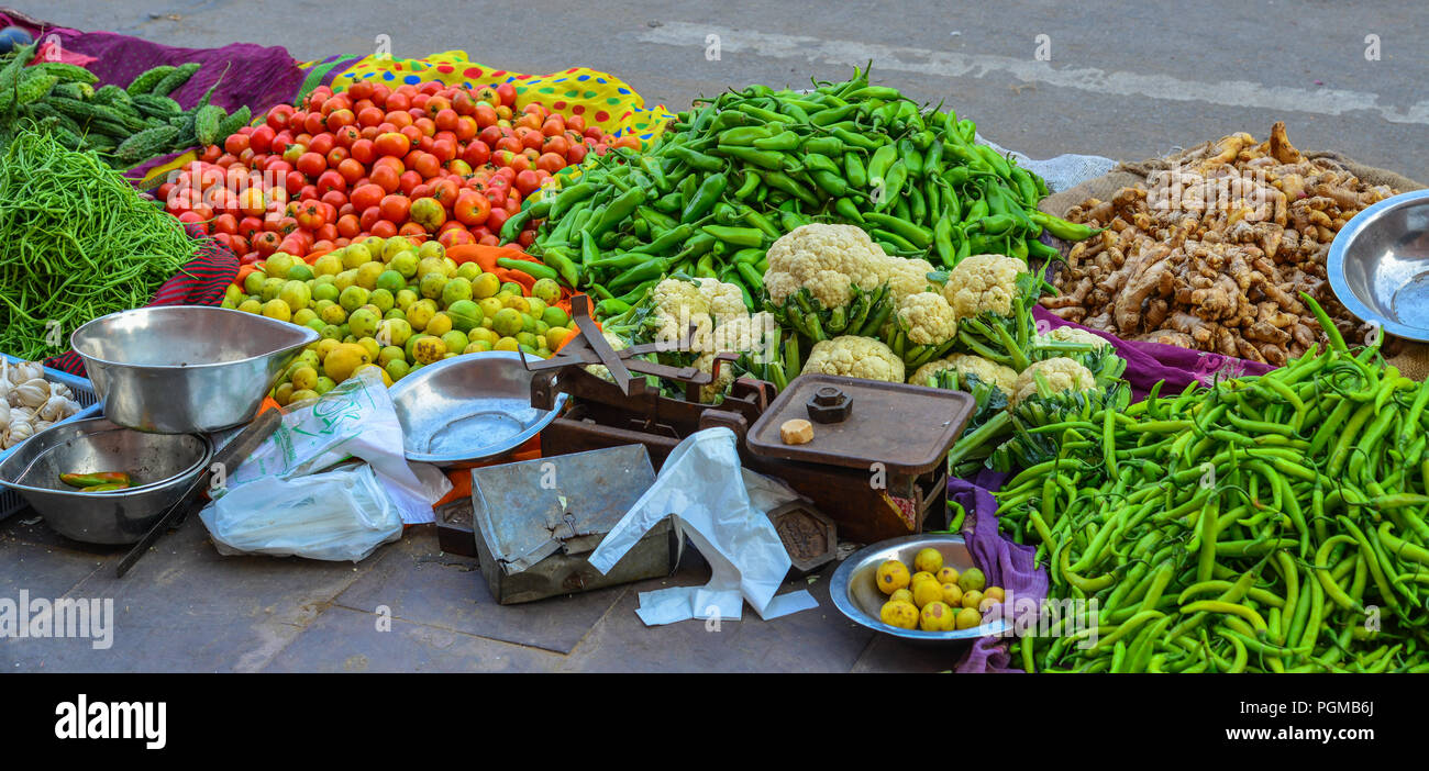 Vegetables for sale on street market in Jaipur, India Stock Photo Alamy