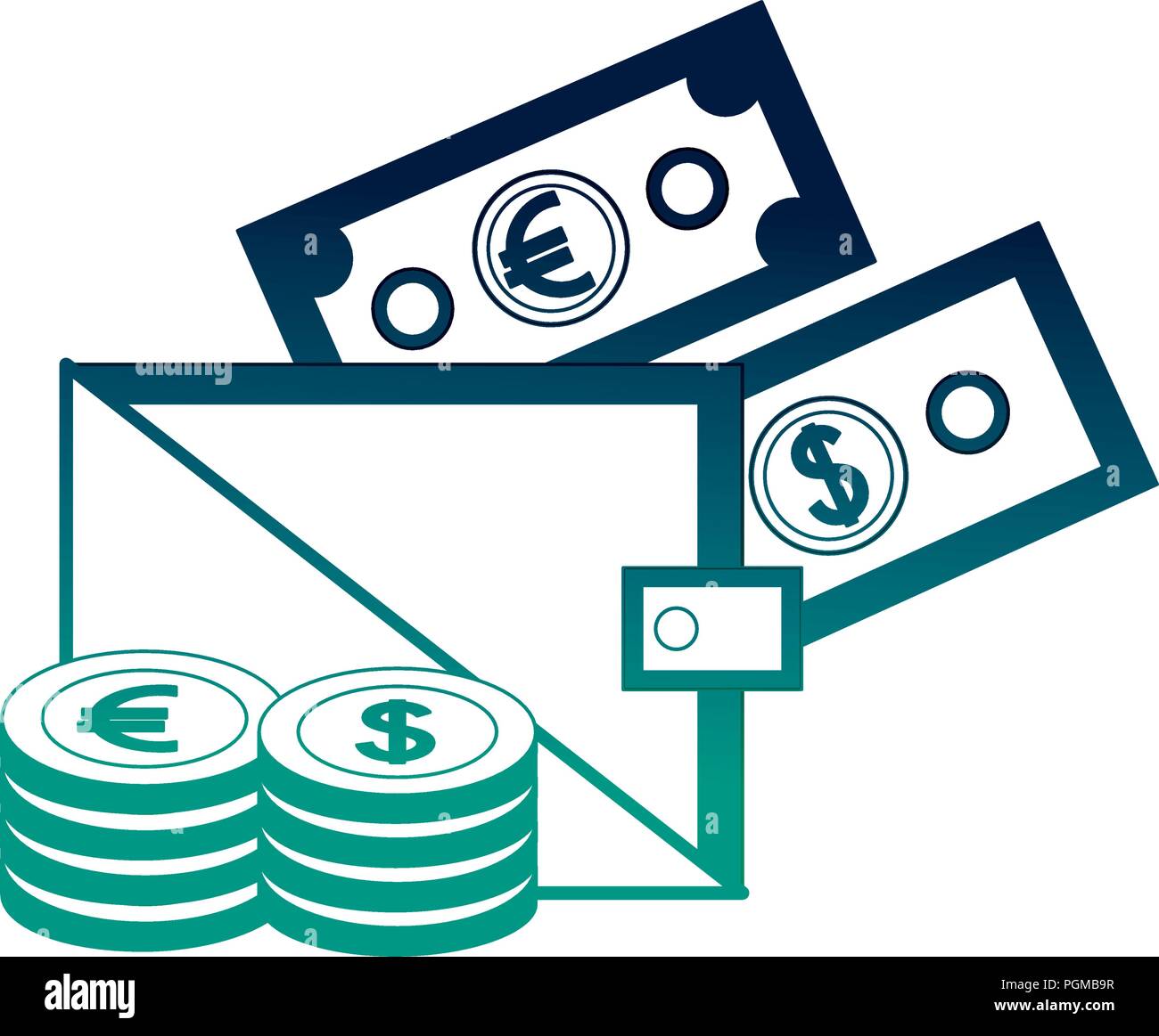 business wallet banknote money euro dollar and coins vector ...