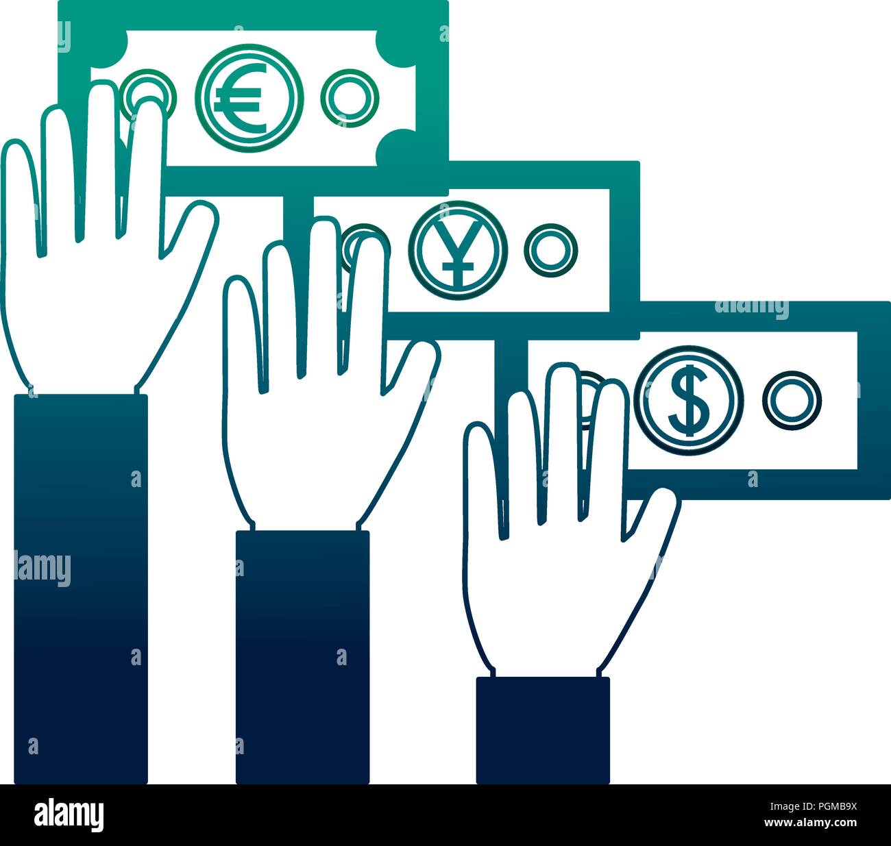 hands holding banknote dollar euro yen currency vector illustration ...