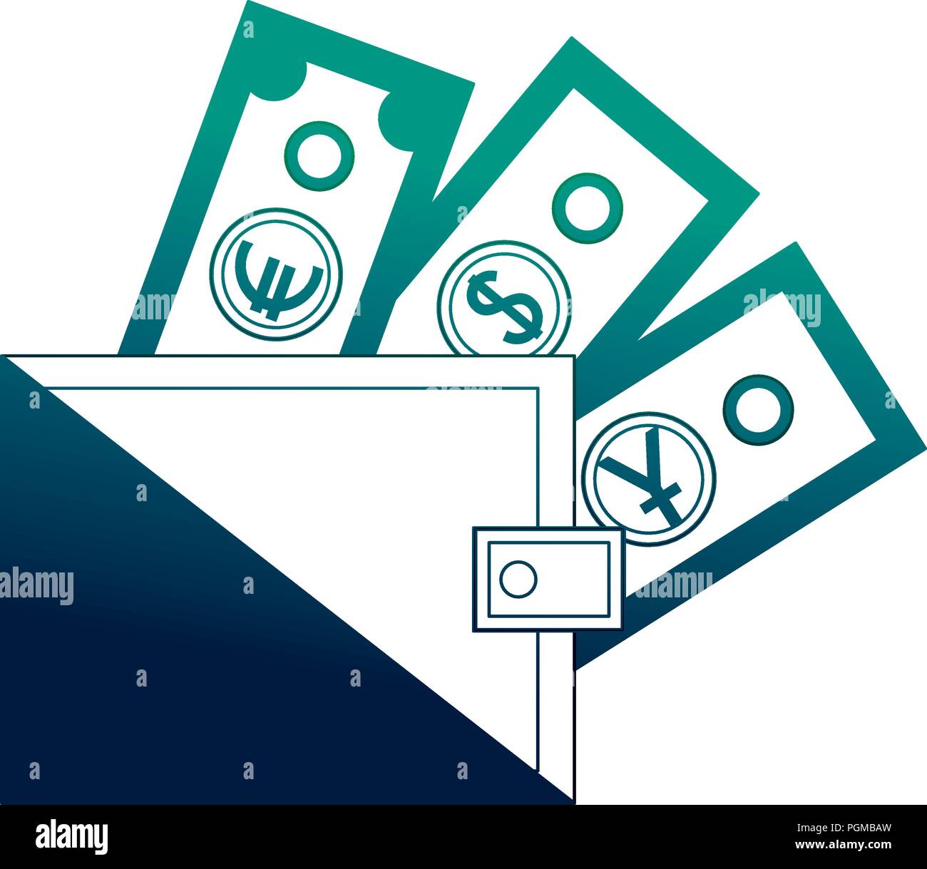business wallet with banknote dollar yen euro money vector illustration ...