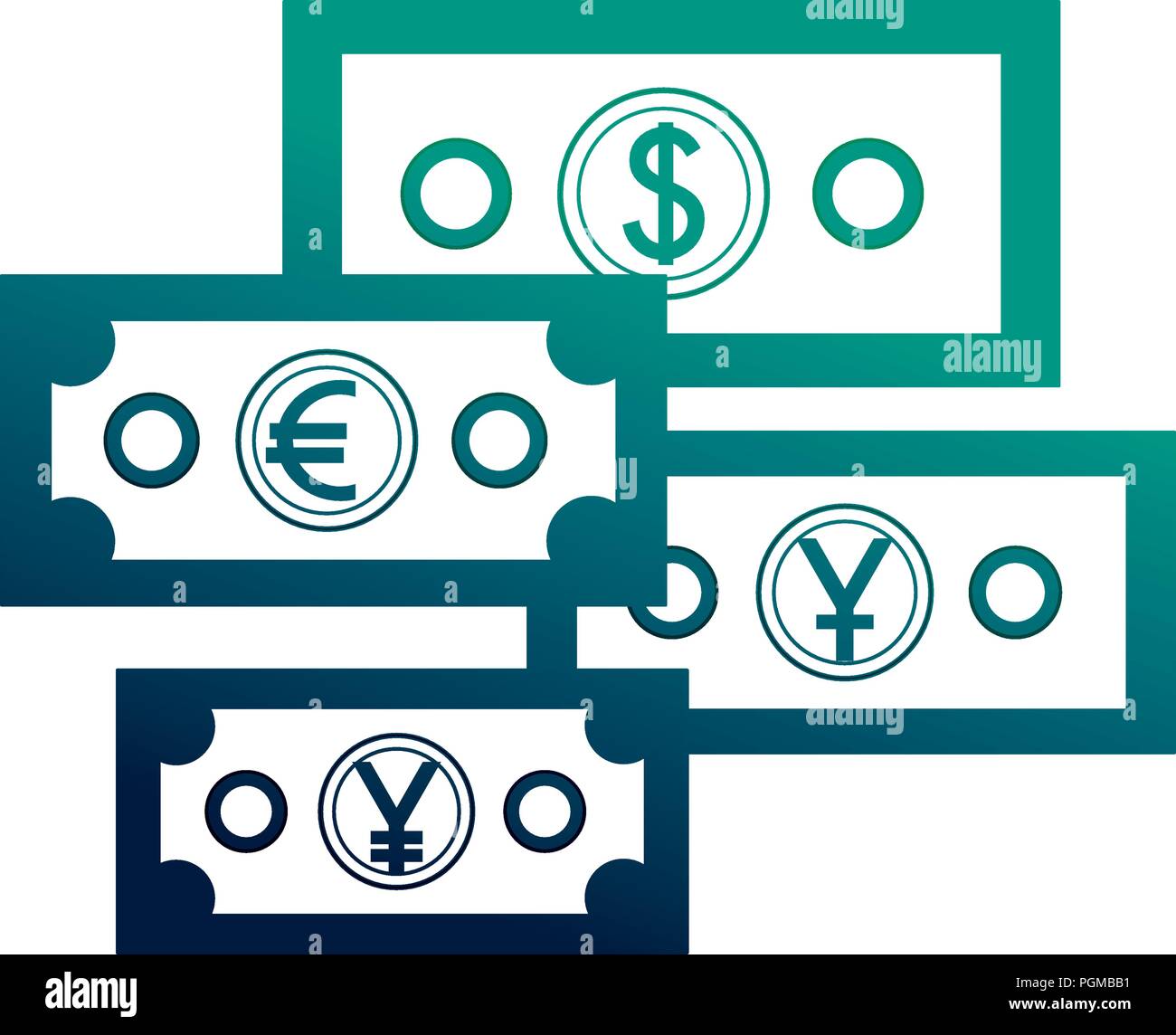 business economy banknote dollar euro yen money vector illustration ...