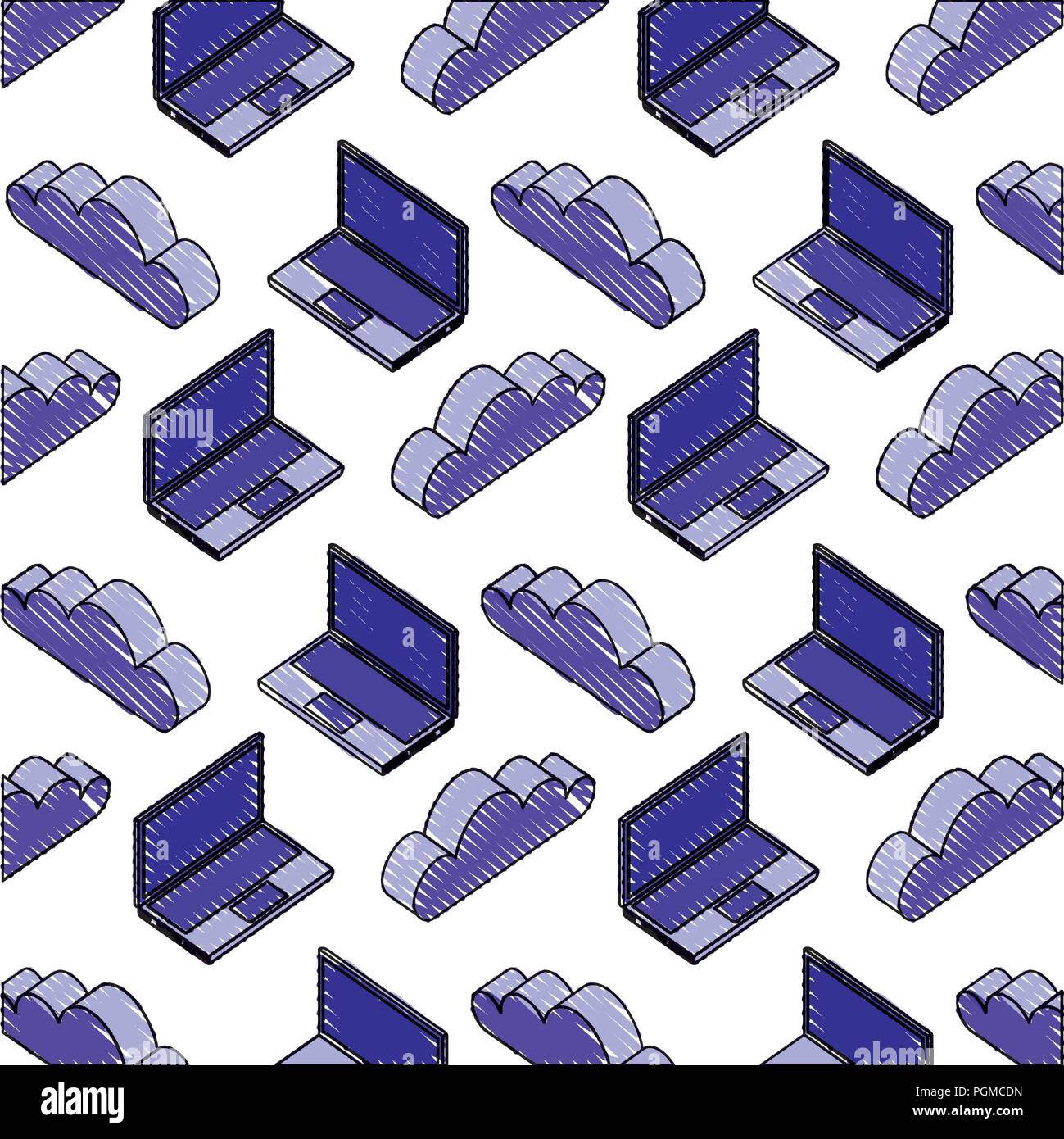 laptop computer cloud storage data pattern vector illustration Stock ...