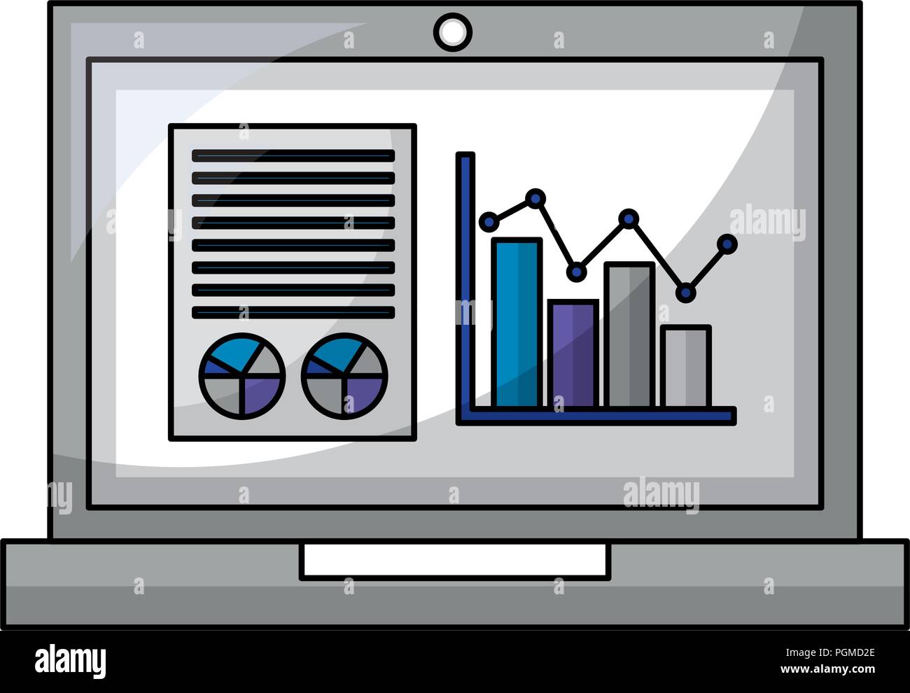 laptop computer with statistics graphics isometric icon Stock Vector ...