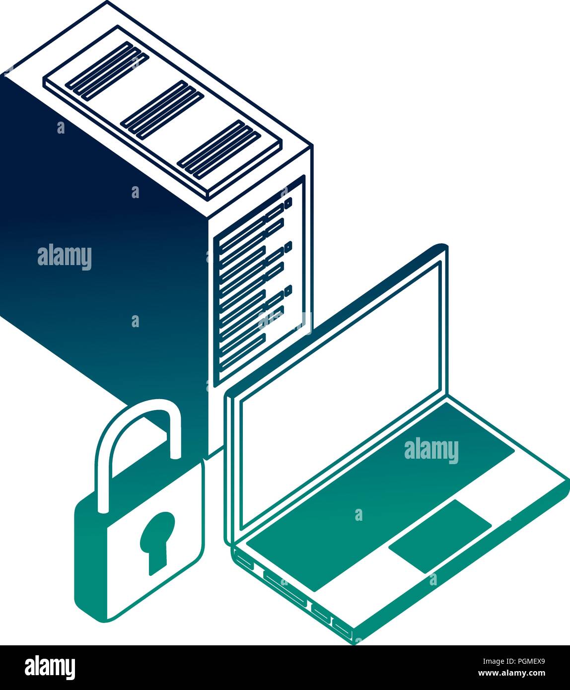 laptop computer tower cpu security network data Stock Vector Image ...