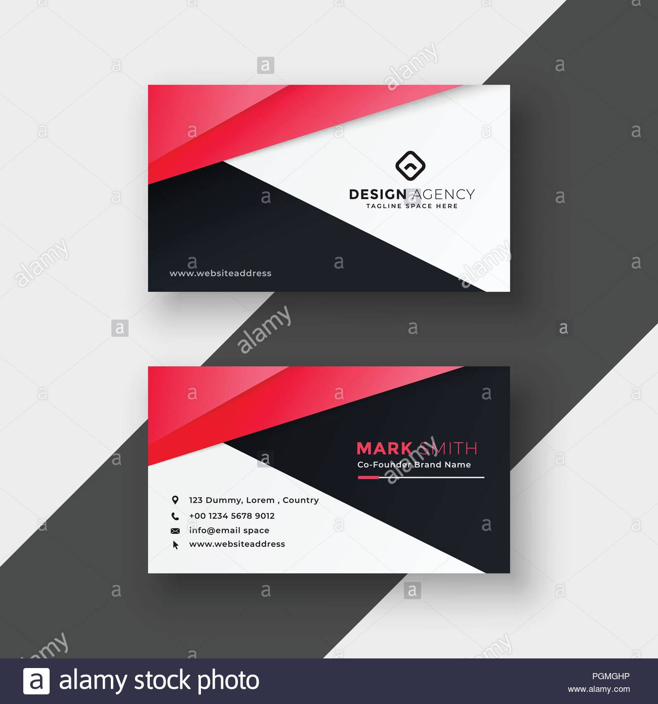 Professional Red Geometric Business Card Design Stock Vector Art