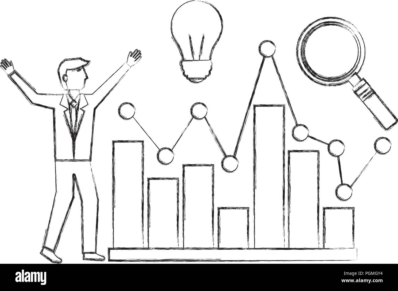 businessman with statistical graphics and set icons Stock Vector Image ...