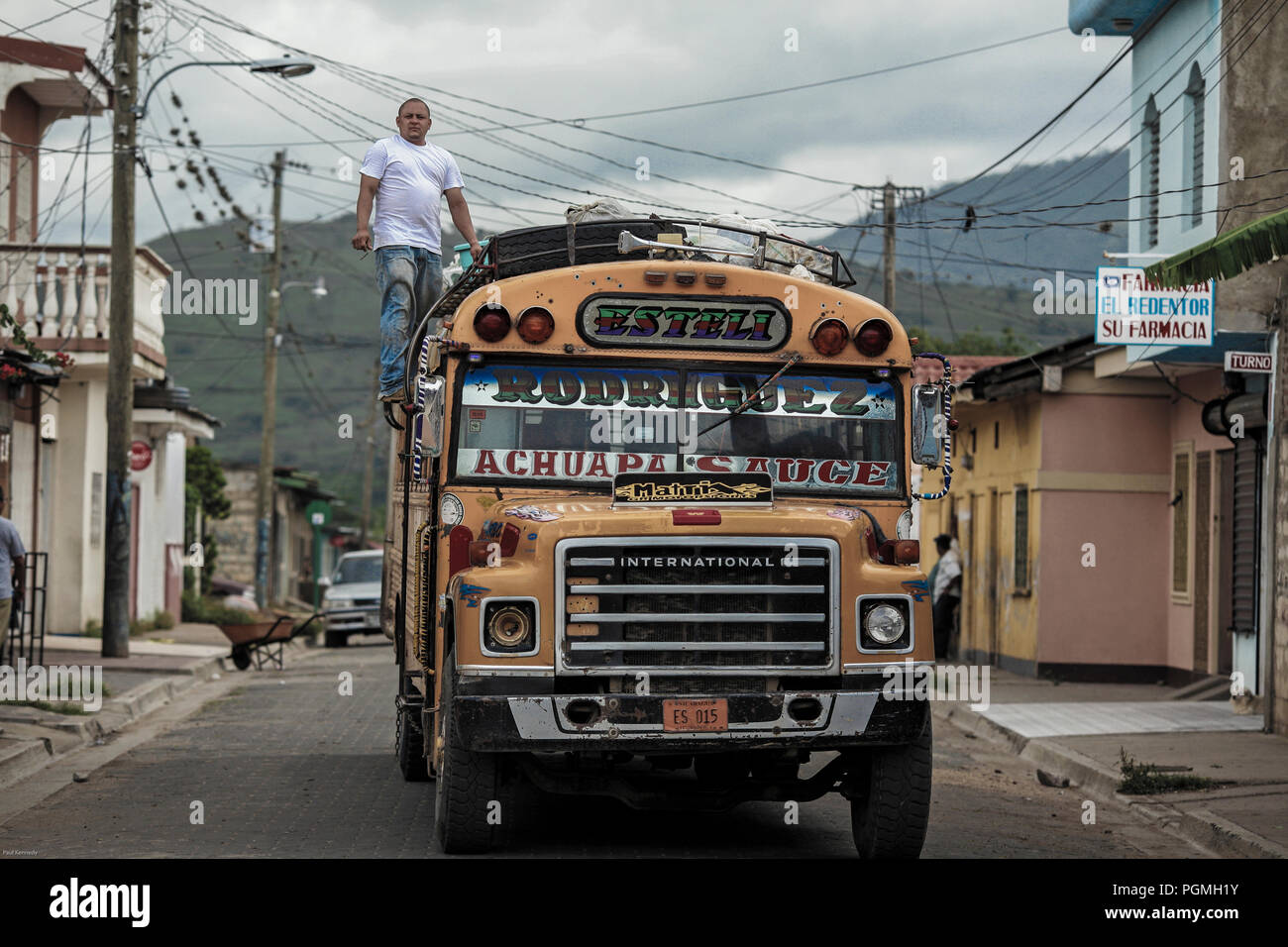 Old North American school bus repurposed as public transport in ...