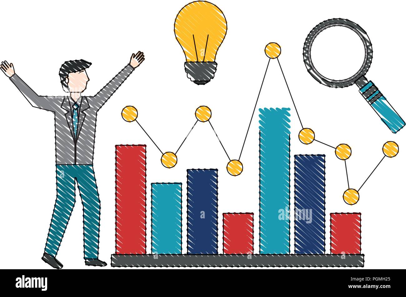 businessman with statistical graphics and set icons Stock Vector Image ...