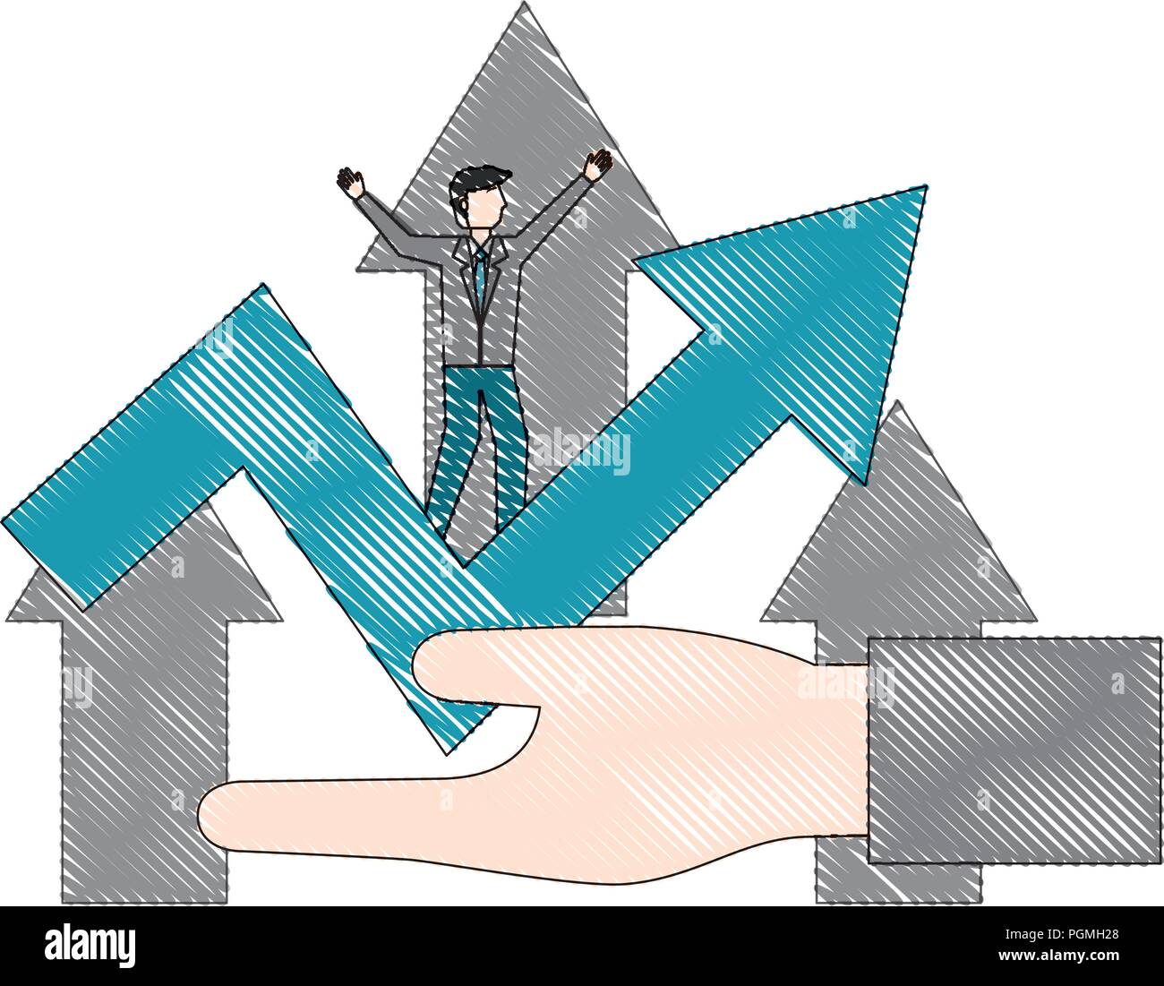 hand with businessman and arrows isolated icon Stock Vector Image & Art ...