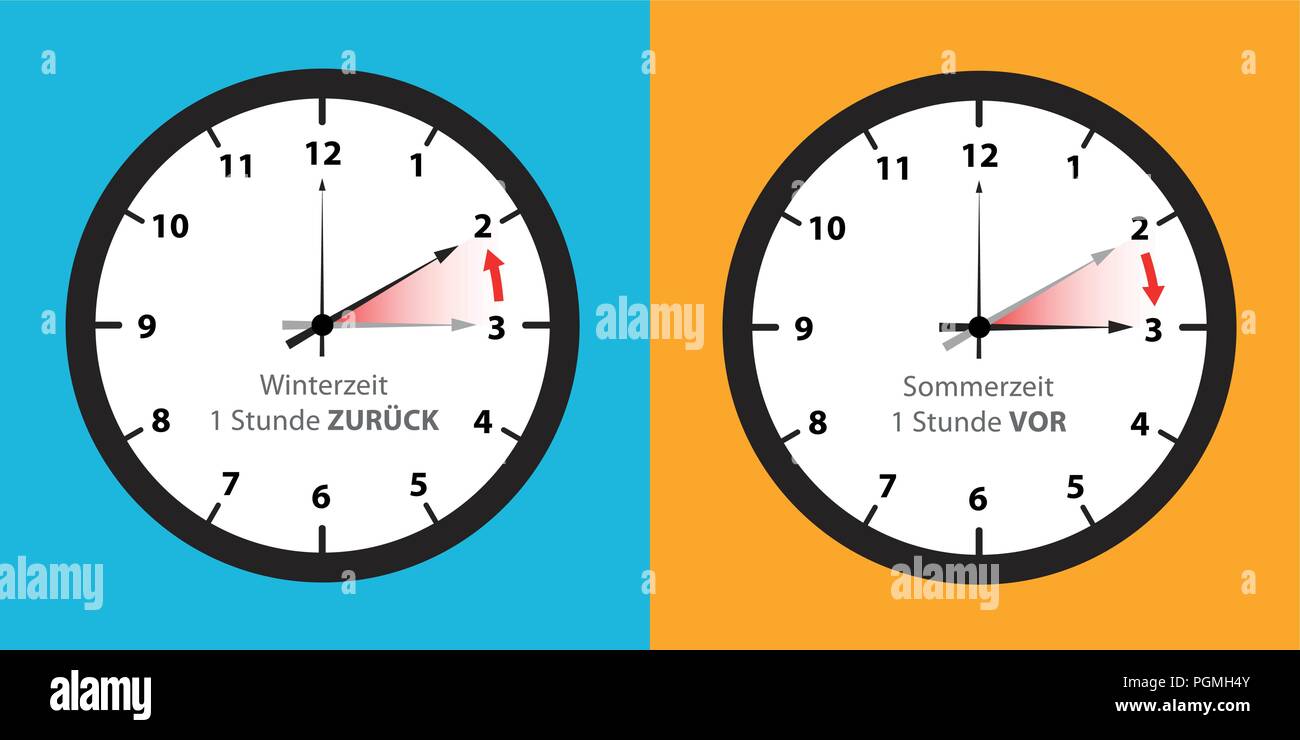 clock switch to summer time and to winter time set vector illustration EPS10 Stock Vector