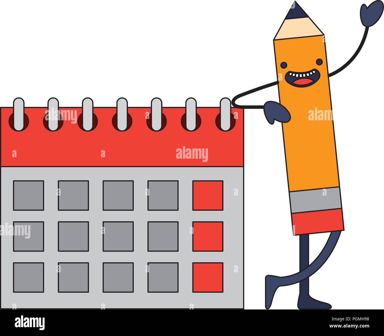 creativity kawaii pencil calendar planning Stock Vector