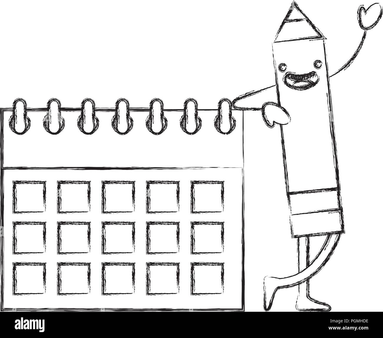 creativity kawaii pencil calendar planning Stock Vector