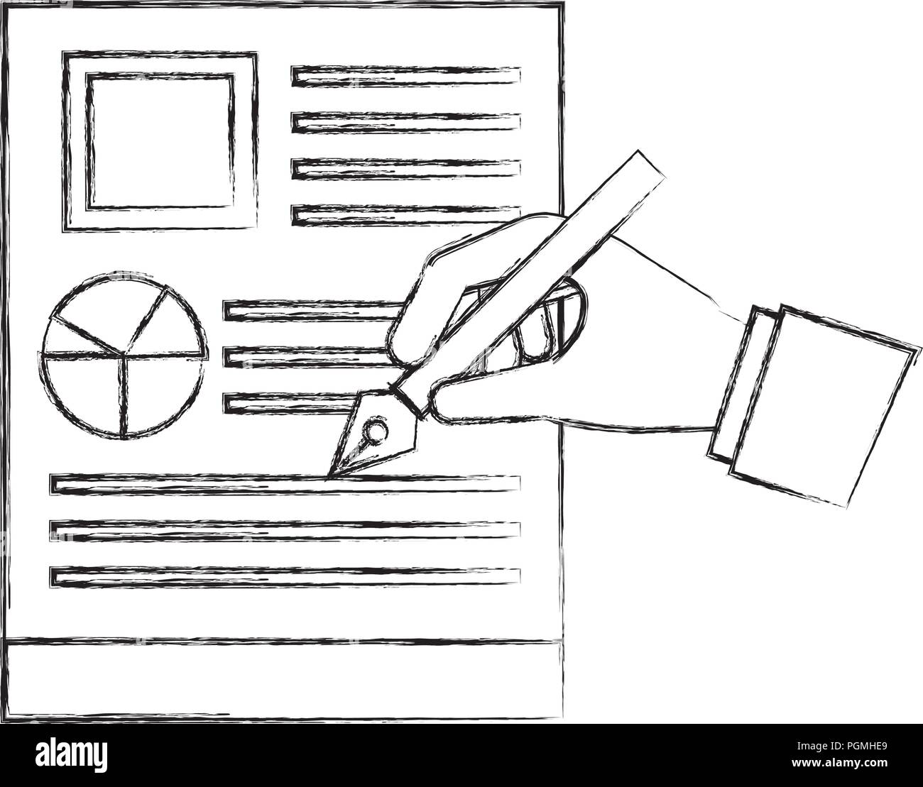hand with steel basic tip writing document business Stock Vector