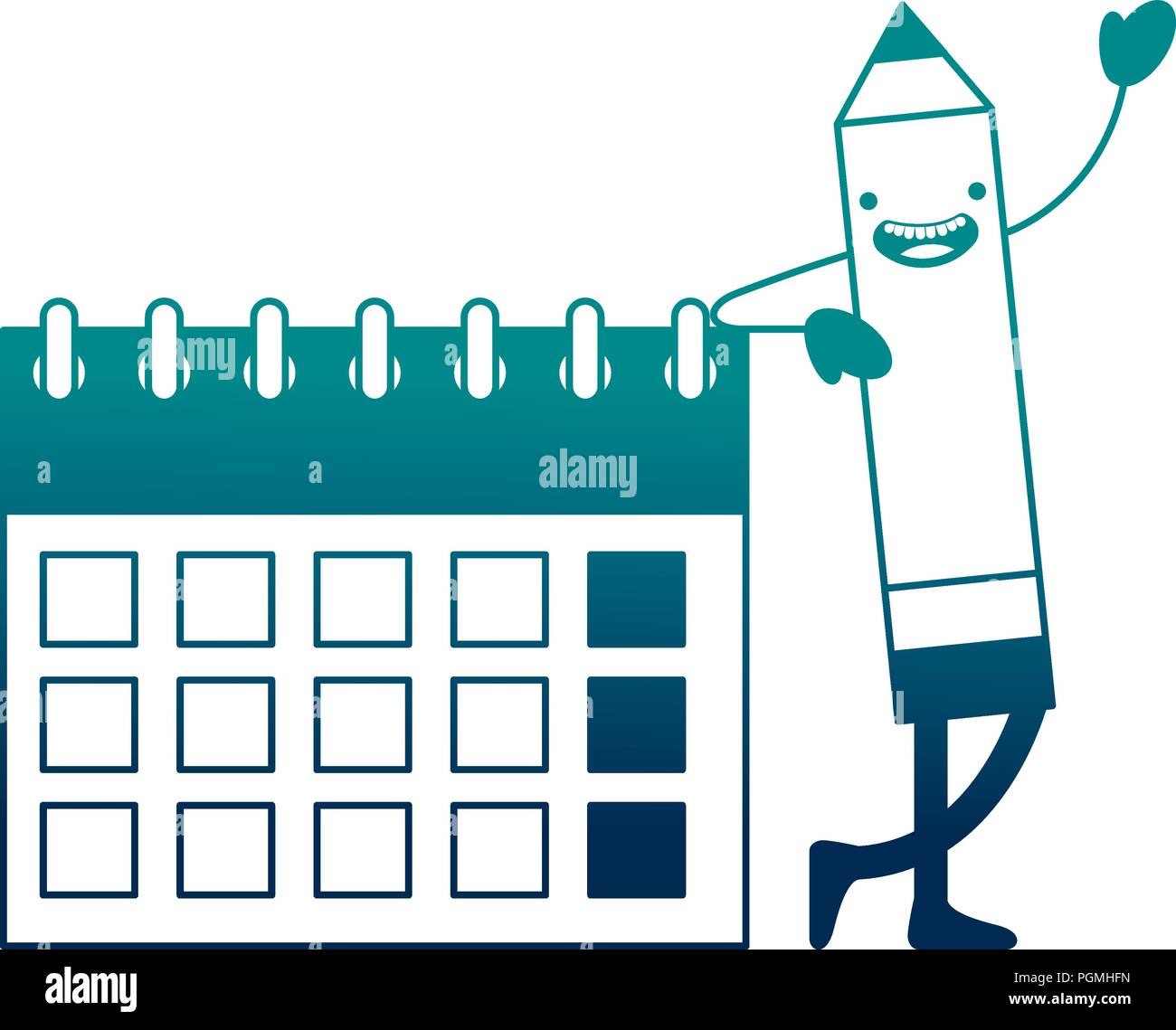 creativity kawaii pencil calendar planning Stock Vector