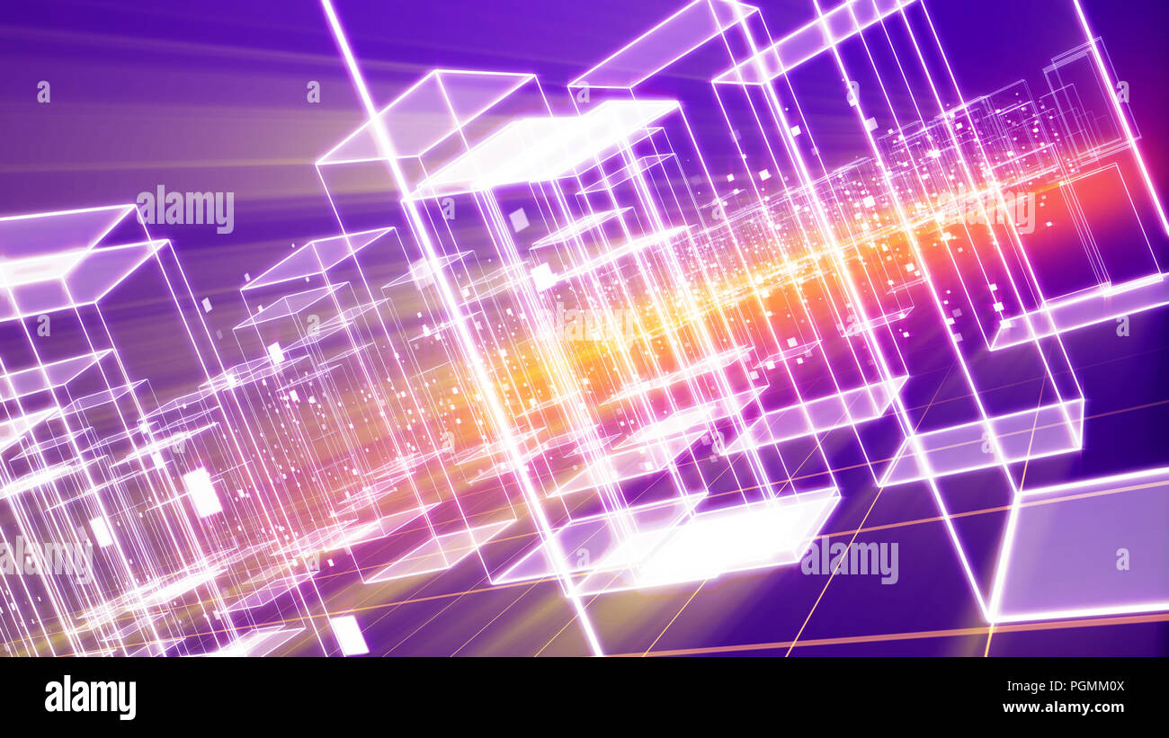 A futuristic 3d illustration of a cyberspace town with many shining see ...