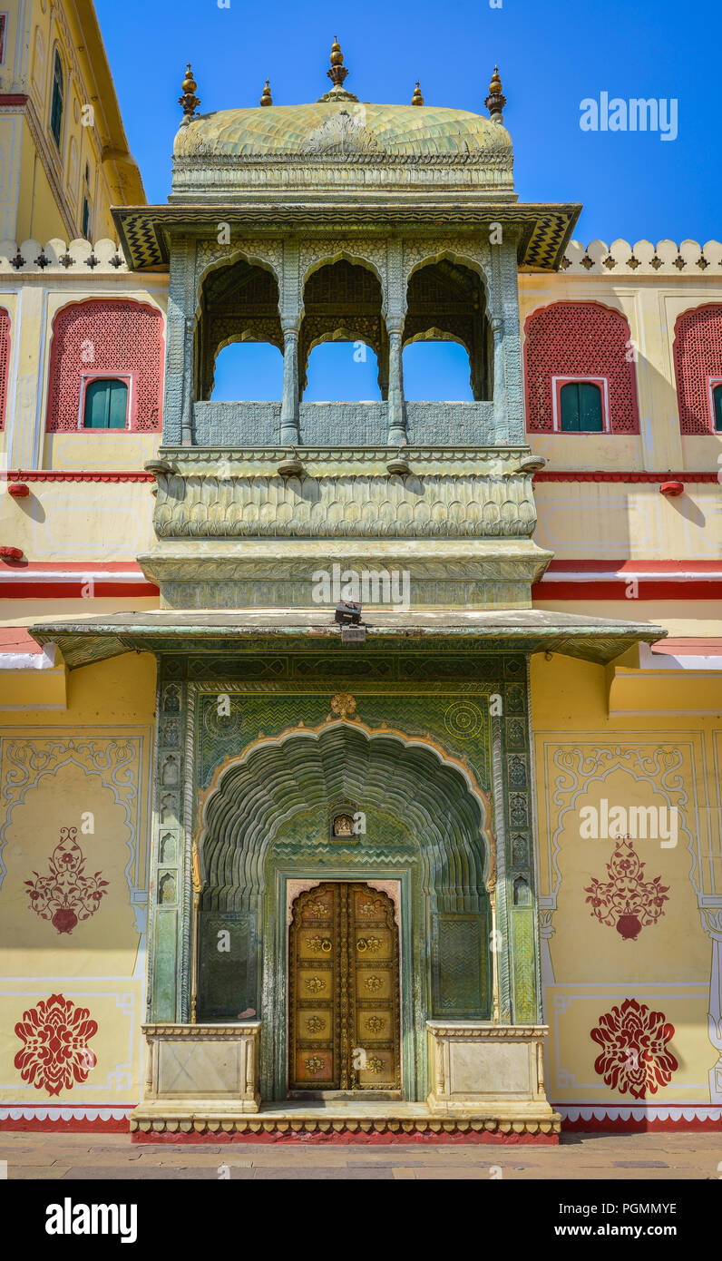 Jaipur, India - Nov 2, 2017. Colorful gate of Pritam Niwas Chowk of City Palace. Jaipur is the capital and the largest city of Rajasthan State, India. Stock Photo