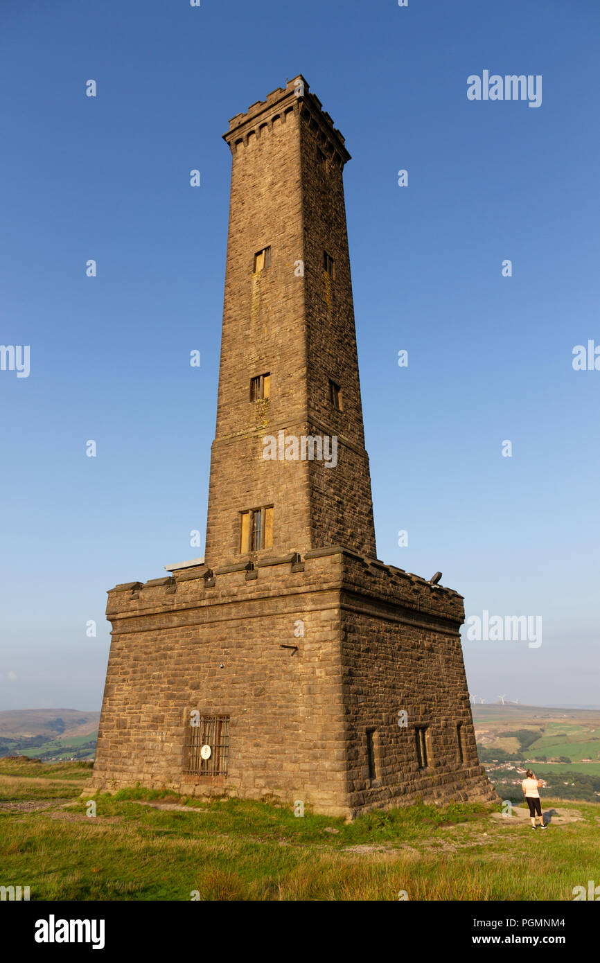 Peel Memorial Tower on Holcombe Hill, Ramsbottom, Lancashire, England. Stock Photo
