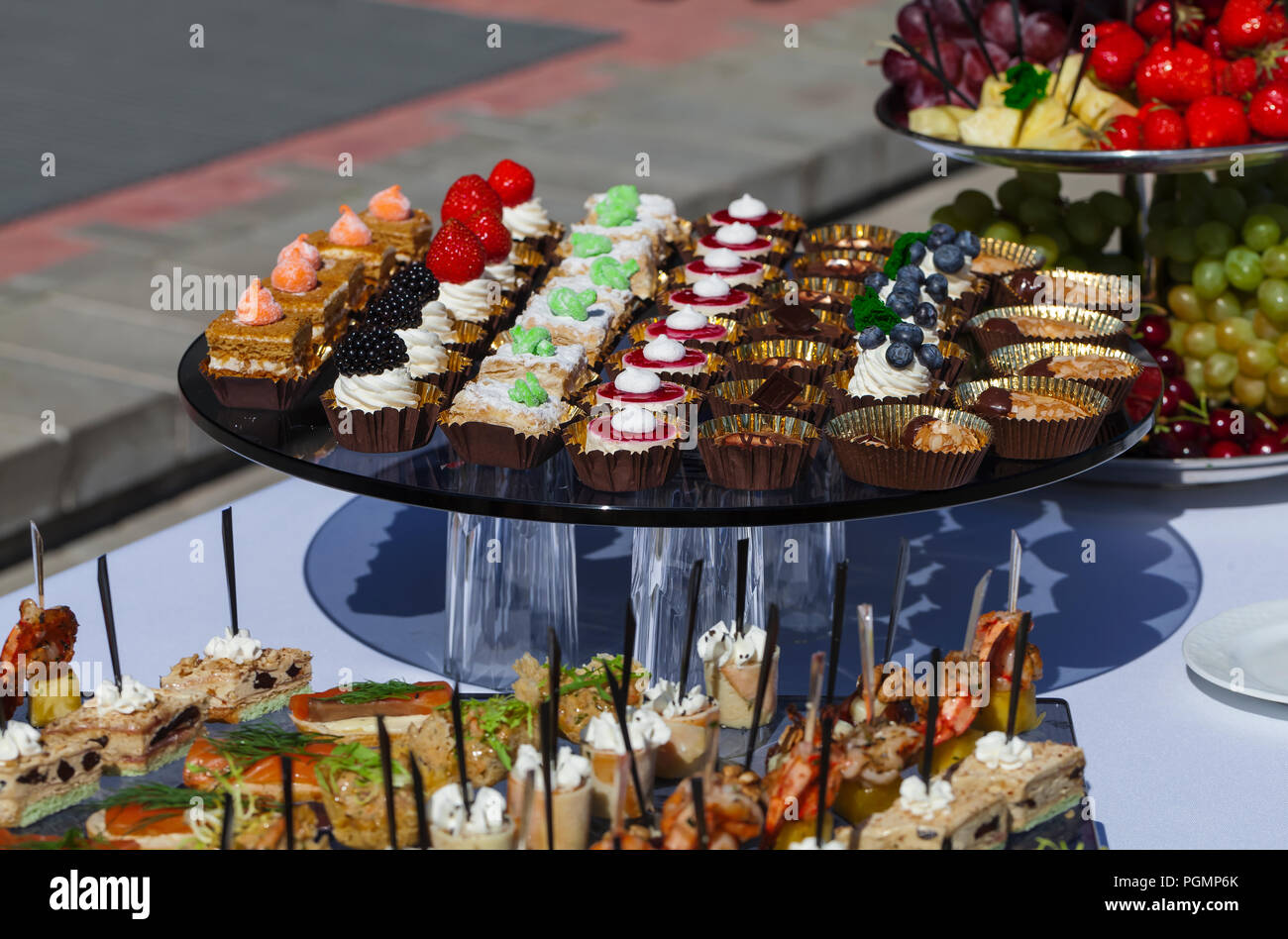 Catering service . sandwiches meat, fish, vegetable canapes on a