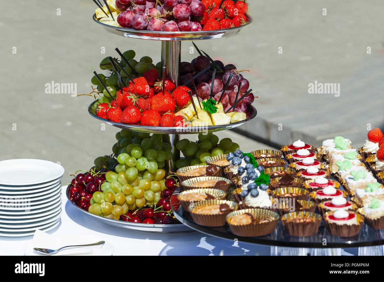 Catering service . sandwiches meat, fish, vegetable canapes on a