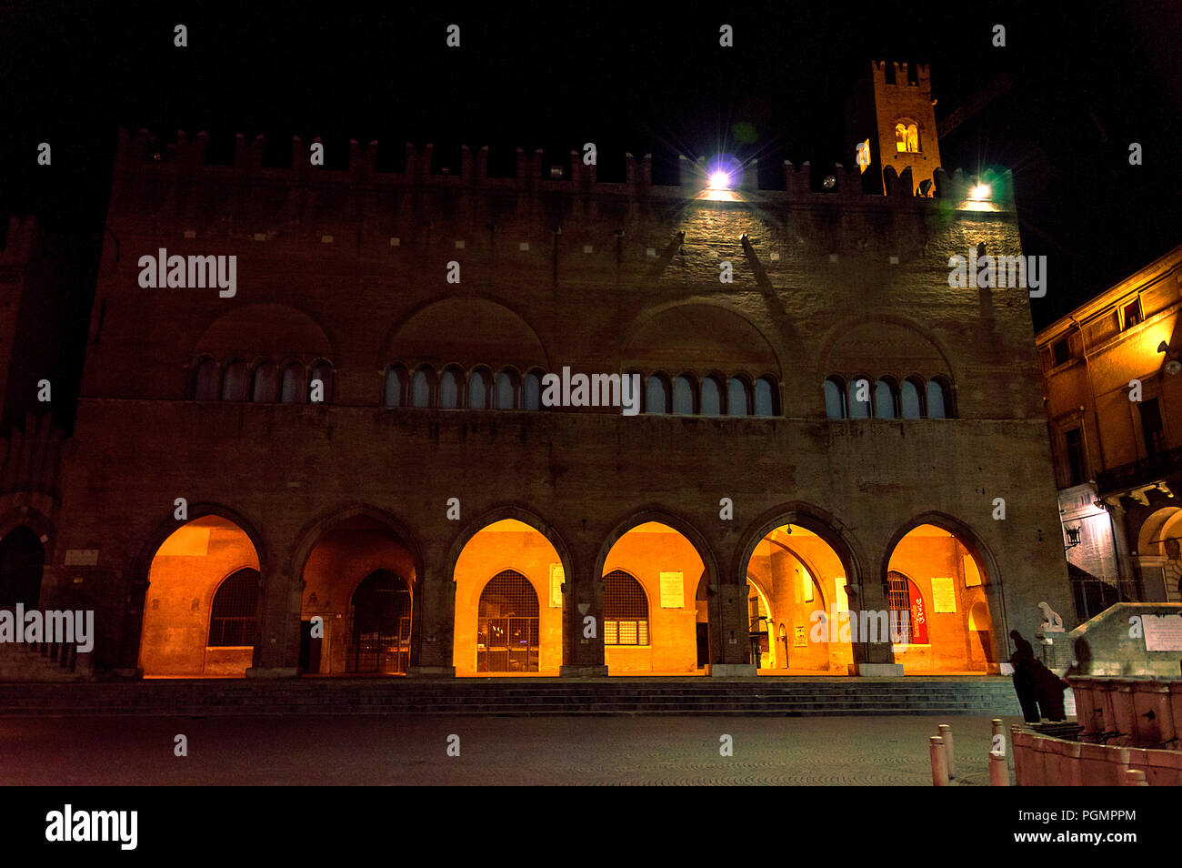 Piazza Cavour square in Rimini during the night in winter Stock Photo