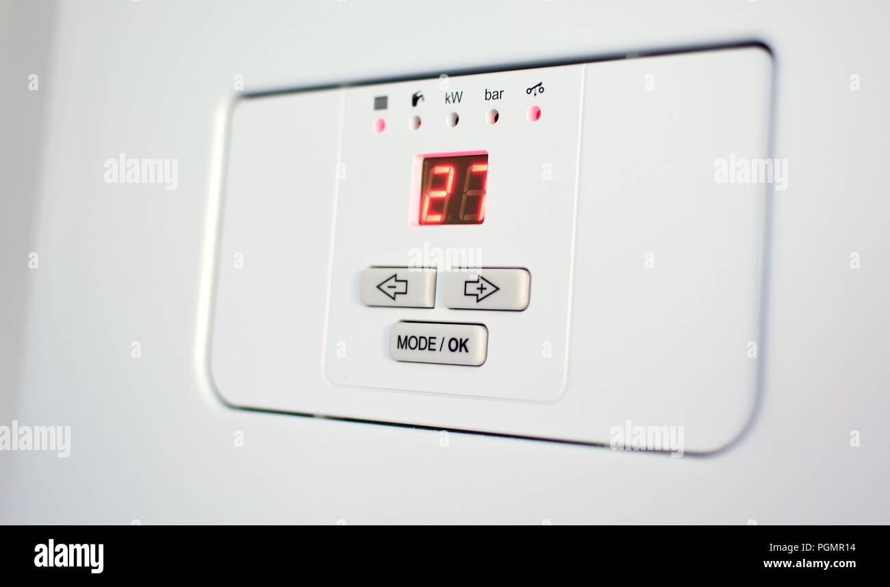 Control panel of the electric boiler with display and control buttons. Stock Photo