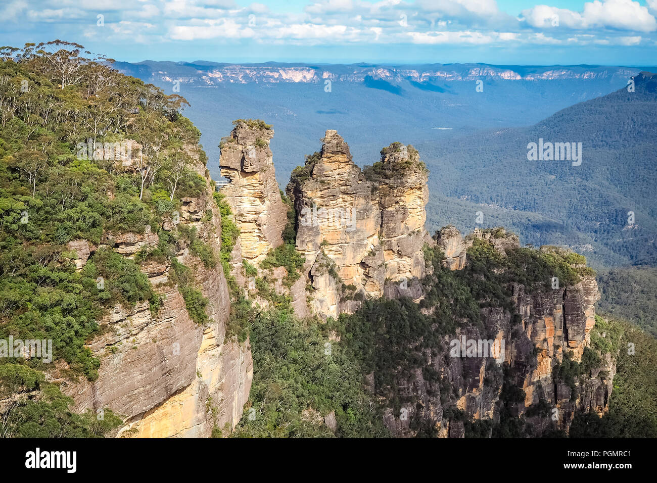 Three Sisters are the landmark in the Blue Mountains - Queensland, Australia. Stock Photo