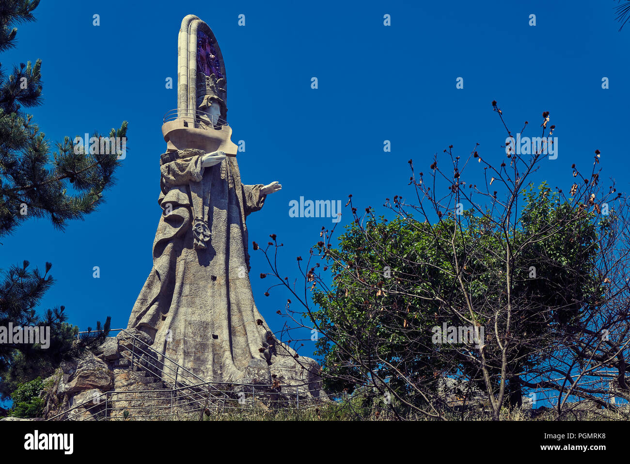 Monument of the Virgin of the Rock on Mount Sanson, Baiona - Bayonne - Pontevedra, Galicia, Spain, Europe Stock Photo