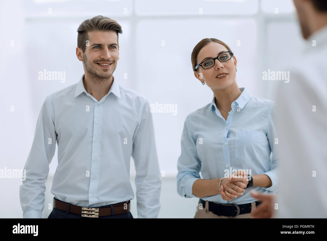 business couple standing in the office .photo with copy space Stock ...