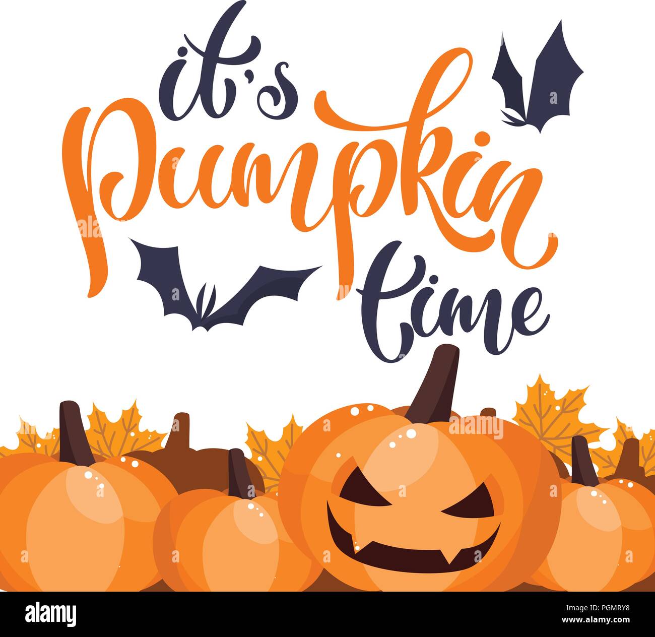It is pumpkin time. Halloween hand written text. Design for print, poster, invitation, t-shirt. Vector illustration Stock Vector