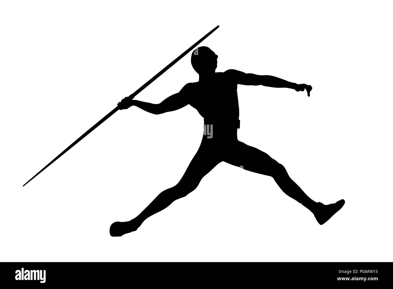 javelin throw man athlete in athletics black silhouette Stock Photo