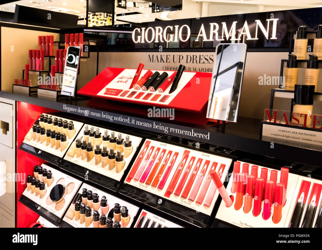 LONDON, UK - AUGUST 31, 2018: Giorgio Armani Lipstick and cosmetic perfume  collection in the Duty Free Store Airport Stock Photo - Alamy