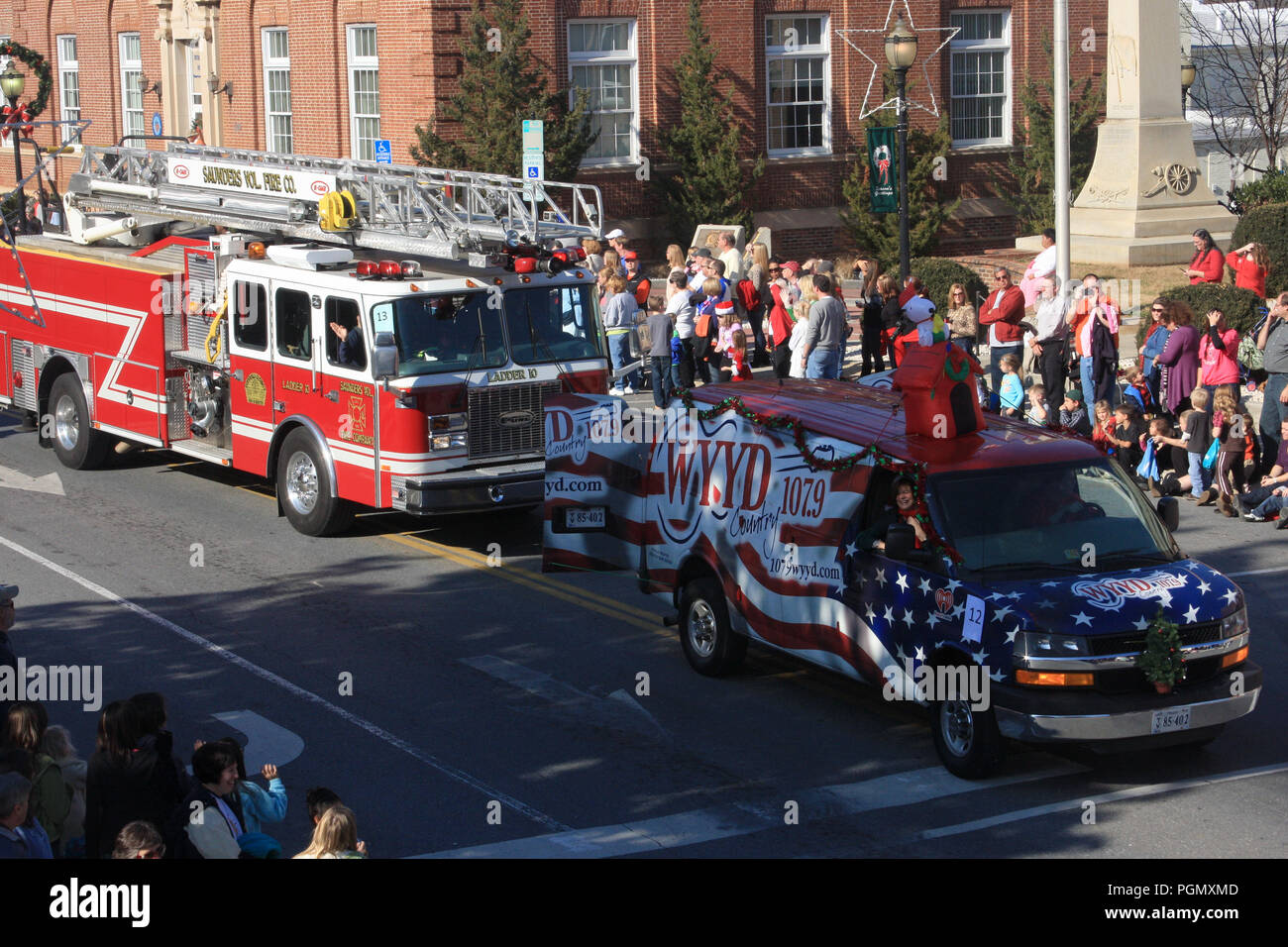 Floats in old fashioned Christmas Parade in the city of Bedford Virginia