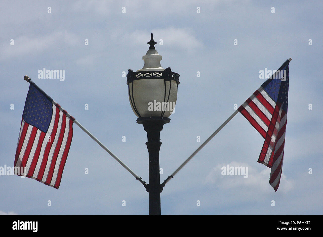 U.S. flags displayed in public place Stock Photo Alamy